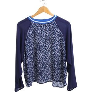H&M Blue Floral Blouse in Baseball Tee Style Sz 4